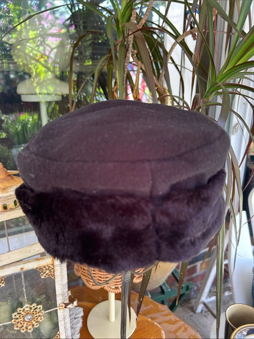 Vintage Black Hat with Red Rose Accent